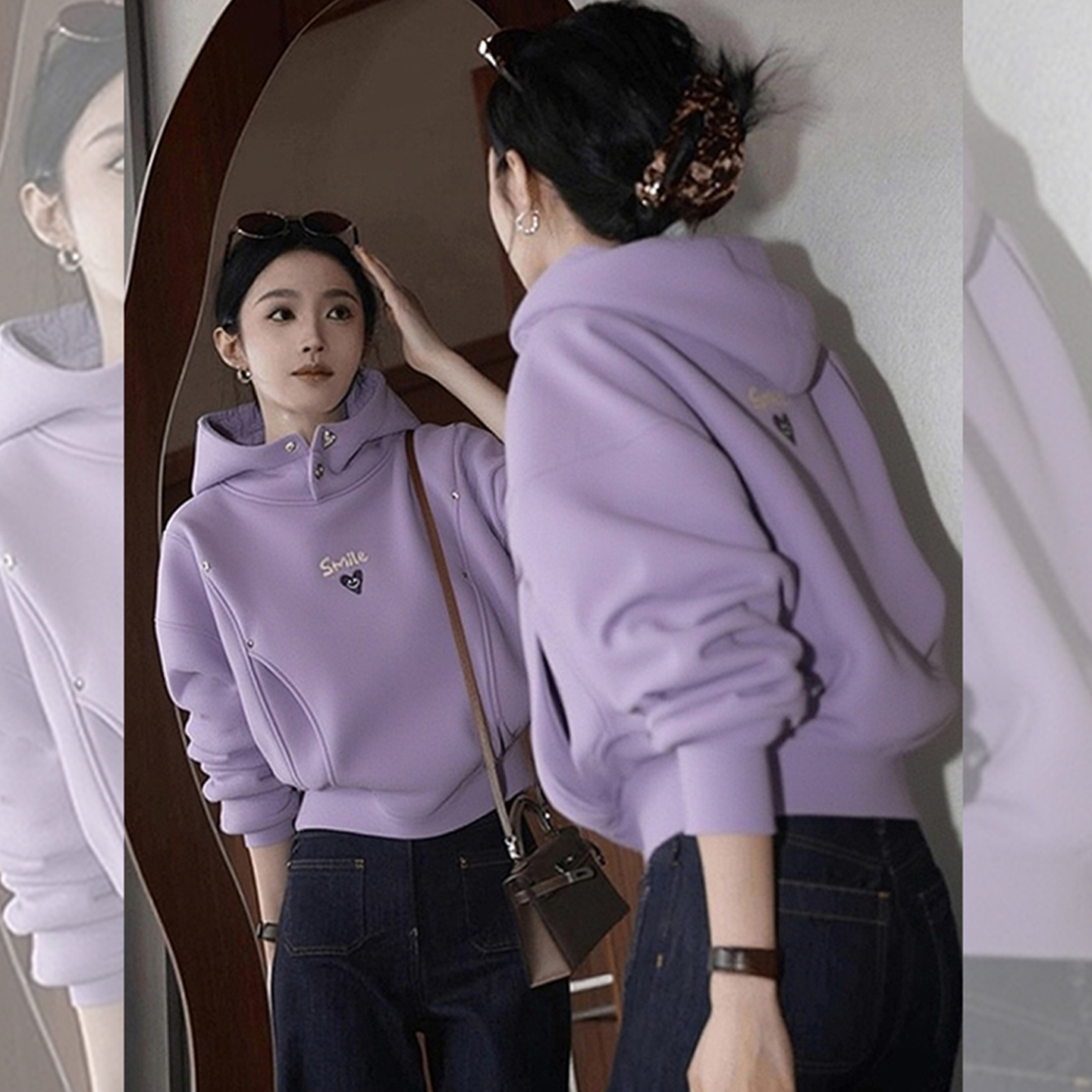 雾紫烟树~宽松显瘦紫色连帽卫衣