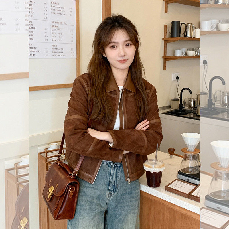 时尚穿搭~韩系巨好看复古棕色短款机车外套女秋冬小个子夹克上衣,女装/女士精品,时尚防晒服,淘宝优惠券,粉丝福利购,淘宝优惠卷