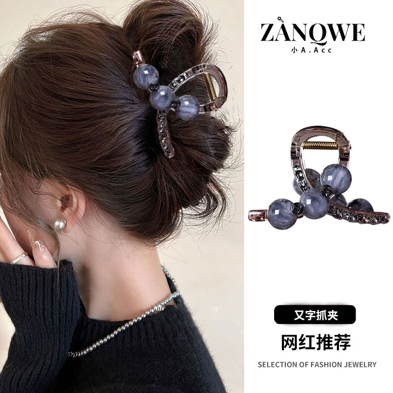 轻奢水钻珠珠抓夹女后脑勺鲨鱼夹
