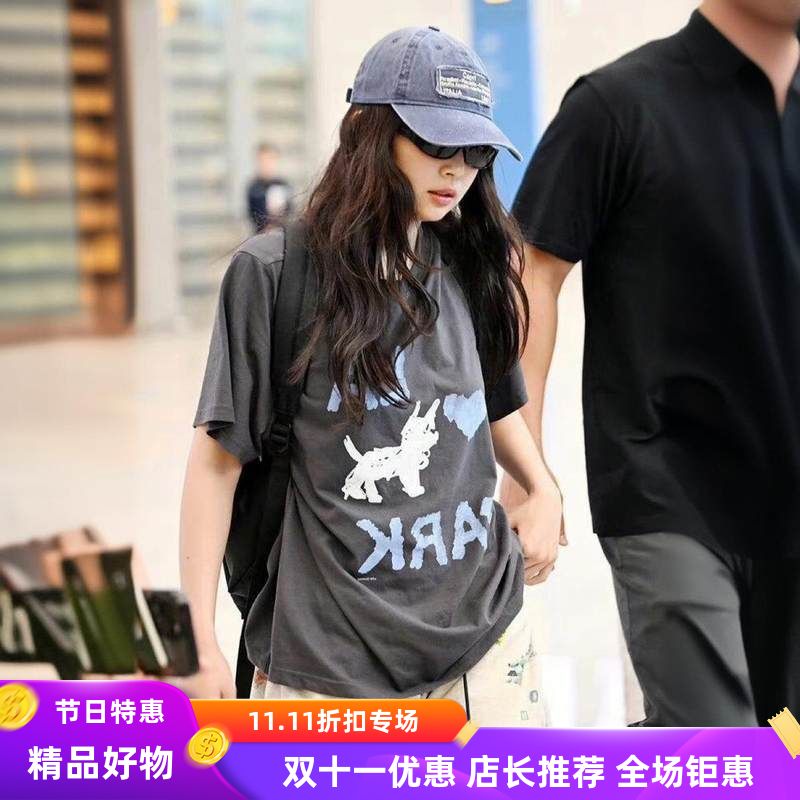 T恤纯棉sic女夏low学院风cl小狗同款印花短袖ennieIU上衣as圆领潮