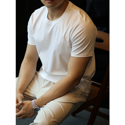 液氨凉感正肩纯棉基础短袖T恤男