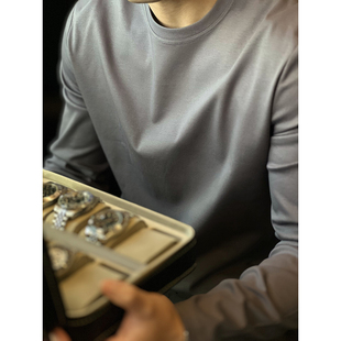 修身 男士 上衣秋 T恤纯棉防皱打底衫 简素Design190g双面丝光棉长袖