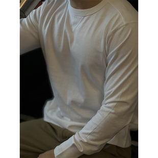 秋 上衣商务休闲打底衫 简素Design重磅纯棉长袖 t恤男纯色圆领修身