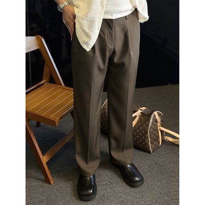 垂感抗皱休闲直筒西装裤男修身