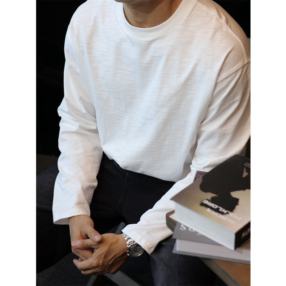 横纹竹节棉简约宽松打底T恤衫男