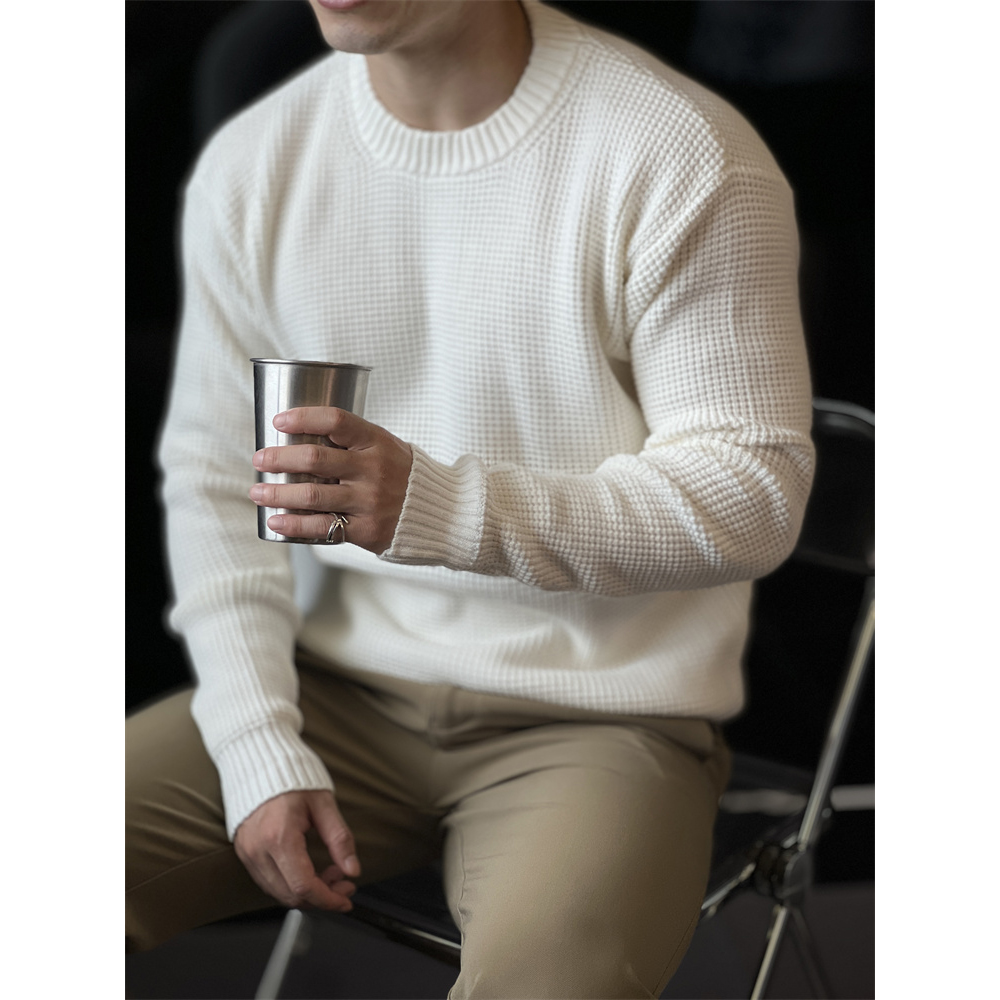 华夫格卫衣重磅圆领内搭打底衫男