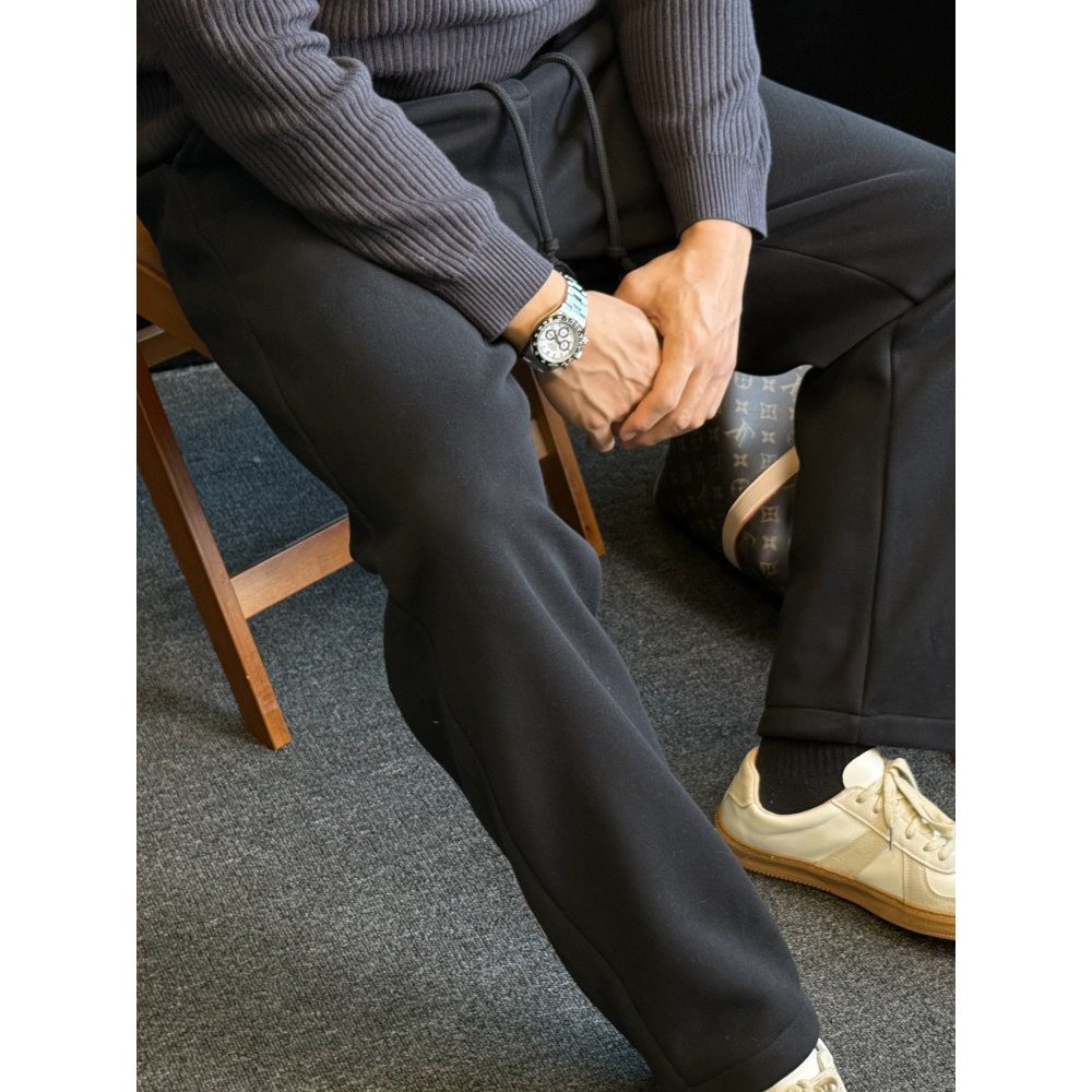 抽绳加绒加厚直筒休闲长裤男保暖