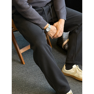 简素Design抽绳加绒加厚直筒休闲长裤 秋冬 男保暖纯色简约运动卫裤