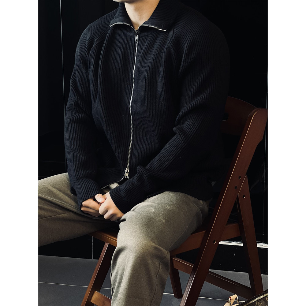 简素Design抗起球针织开衫男士毛衣卫衣拉链外套加厚保暖翻领冬季