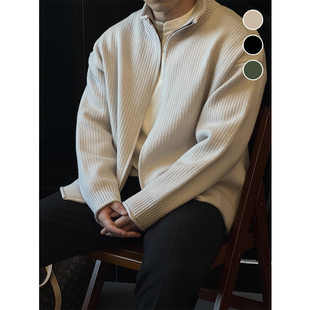 【肌理提花】立领针织开衫男士夹克复古毛衣拉链外套休闲纯色秋冬
