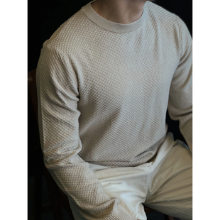 打底毛衣秋冬季 简素Design肌理感菱纹弹力长袖 男士 修身 T恤针织衫