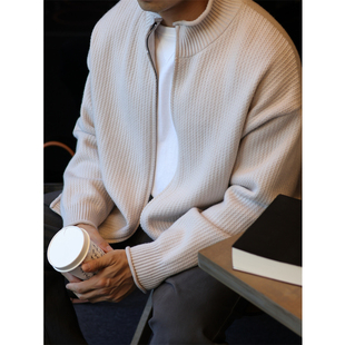 抗起球毛衣男外套肌理针织立领拉链开衫 宽松休闲卫衣纯色夹克秋冬