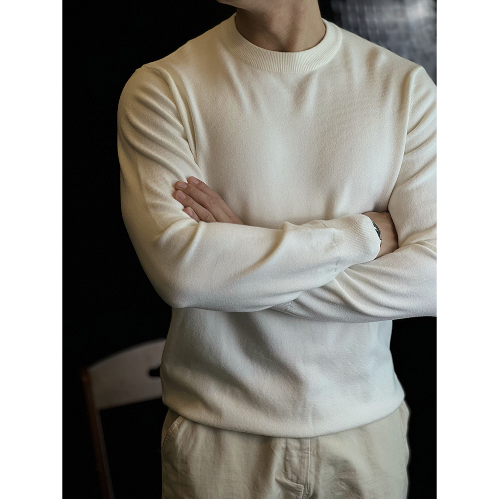 老钱混纺修身弹力打底羊毛衫男