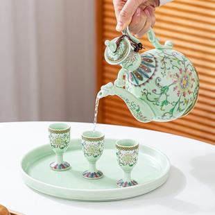 中式 分酒器小酒盅烈酒白酒高脚杯 陶瓷酒壶仿古家用1斤装 酒具套装
