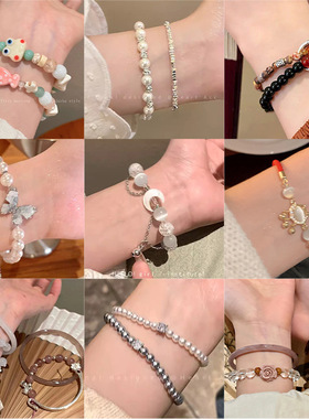 韩系百搭珍珠手链女轻奢精致高级感串珠手串爆款气质手镯手饰批发