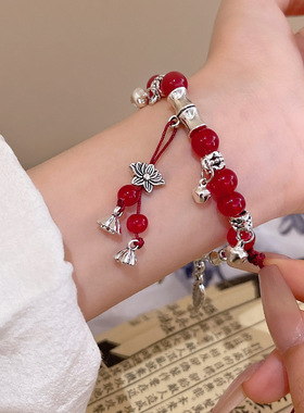 2025年新款复古红色串珠手链女高级感国潮风竹节手串气质百搭手饰