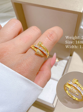 【真金电镀】开口钉子女时尚微镶轻奢指环食指戒网红同款冷淡风