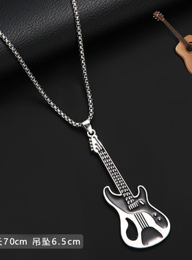 欧美时尚吉他吊坠钛钢项链男嘻哈时尚创意个性搭配潮流饰品女批发