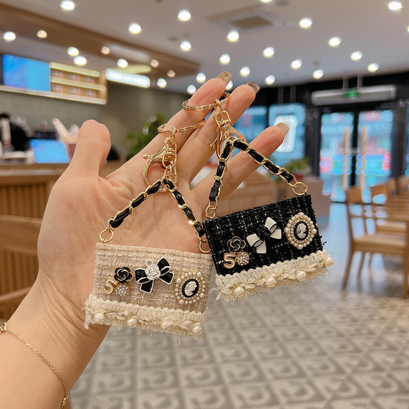 创意小香风山茶花包包模型挂件新款时尚珍珠钥匙链包包装饰挂件女