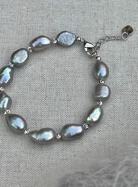 真多麻灰色异形巴洛克淡水灰珍珠手链时尚感气质网红手串女