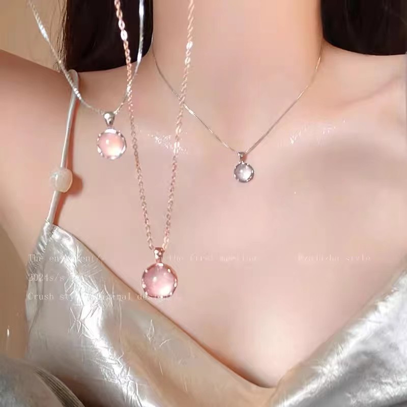 防猫眼石大号圆圈锁骨链女超仙甜美高级感项链小众设计轻奢颈链配