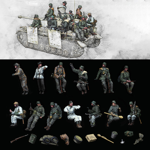 1/35 二战士兵 (13人无坦克) 树脂模型兵人 军事题材 白模-354C