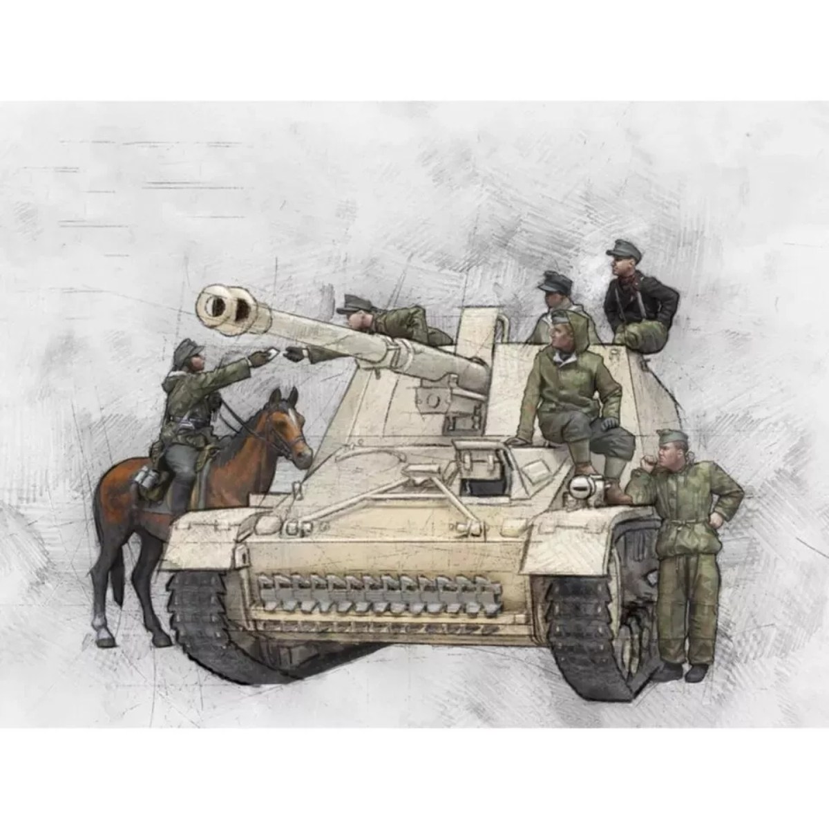 源模居GK 1/35树脂模型军事主题(6 人+1 匹马)手办白模 742R