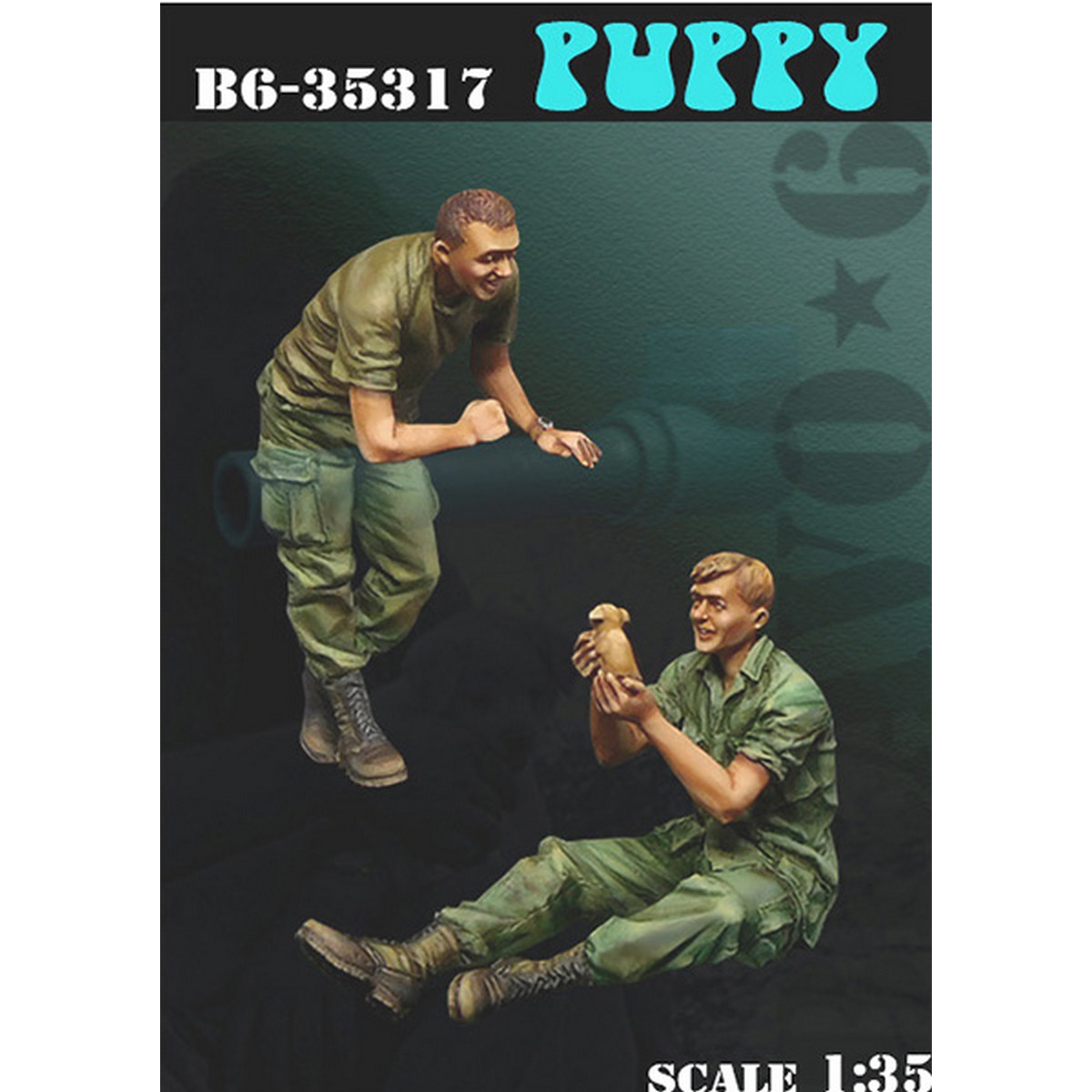 源模居GK 1/35树脂模型 越战-美国士兵抱着小狗 手办白模1423R