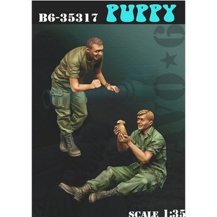 源模居GK 1/35树脂模型 越战-美国士兵抱着小狗 手办白模1423R