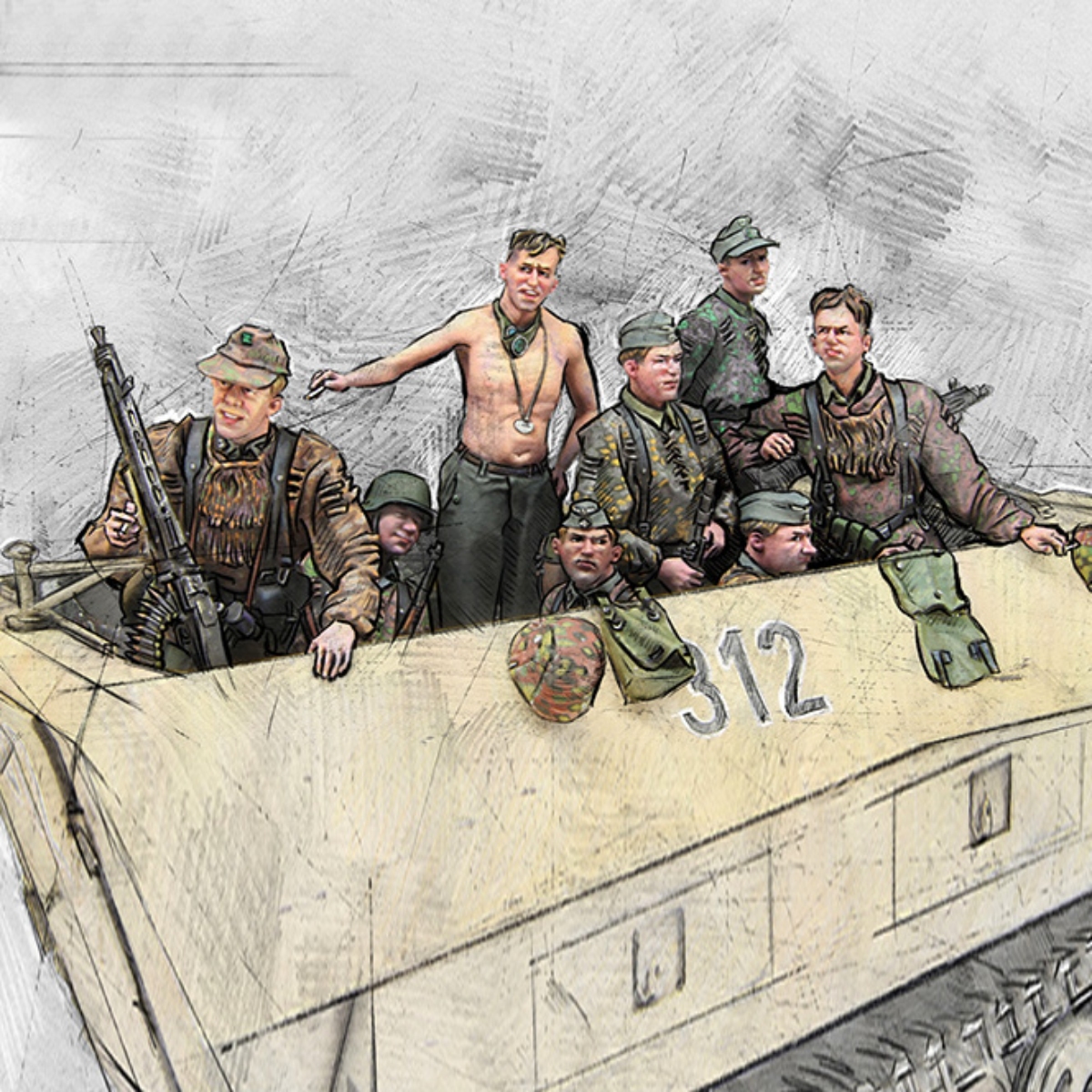 源模居GK 1/35树脂模型 二战欧洲士兵(8人) 手办白模 758R