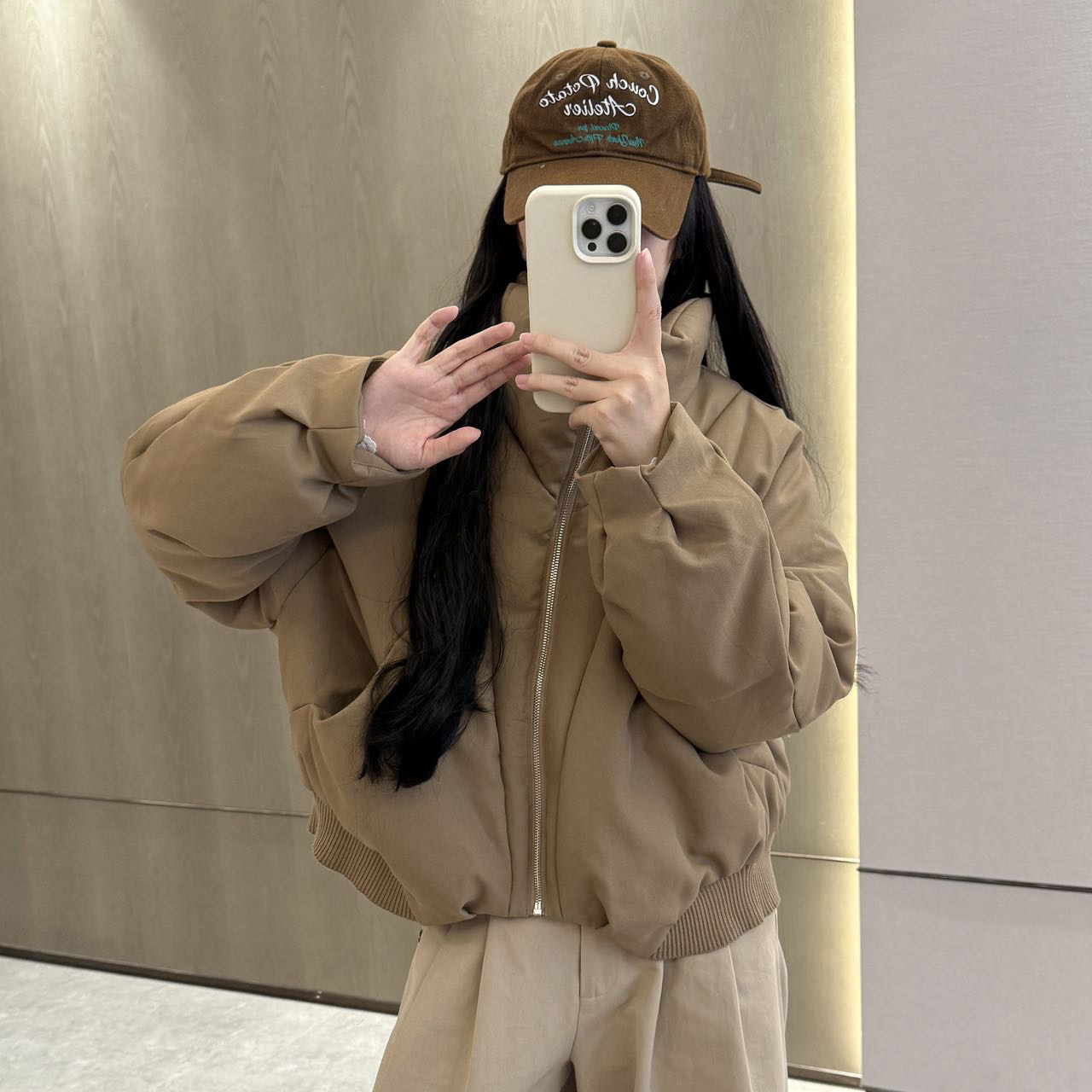 卡其色2025冬季新款短款90白鸭绒羽绒服女韩版立领休闲高级感外套