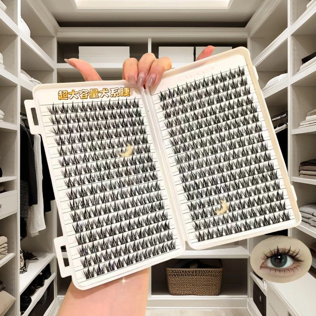 免胶假睫毛犬系狗狗眼自然卷翘浓密无需胶水仿真分段式眼睫毛新手