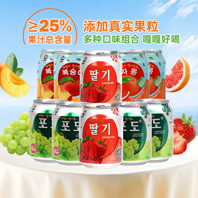 九日果肉果汁饮料果粒葡萄多口味清爽营养清凉解腻饮品238mlx10罐