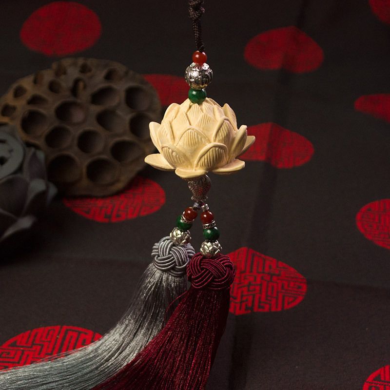 汽车挂件黄杨木莲花高档车内木雕挂饰吊饰后视镜平安汽车饰品
