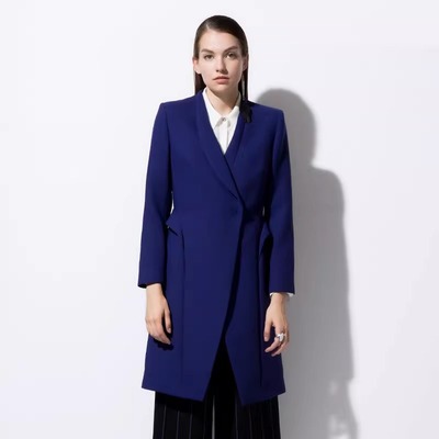 福芬秋冬专柜同款女中长修身收腰百搭毛呢大衣D-8629