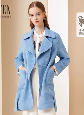 福芬秋冬新款女翻领羊毛百搭纯色气质毛呢大衣外套DY-13495