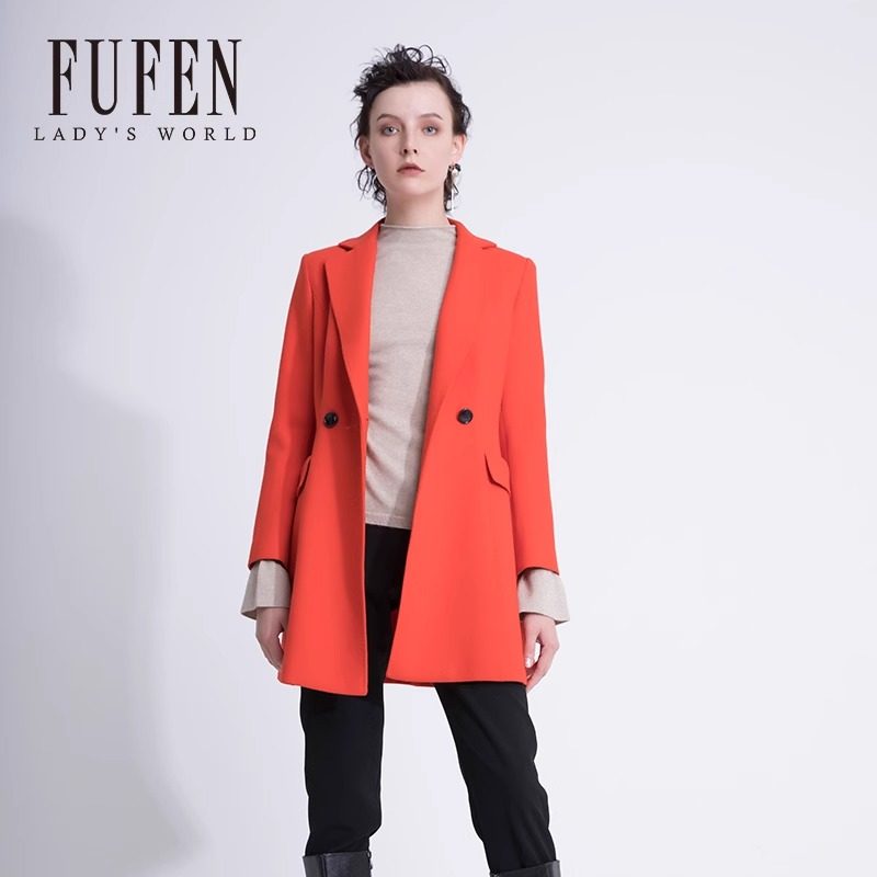 福芬秋季新款女士大衣纯色翻领外套修身显瘦D-8583