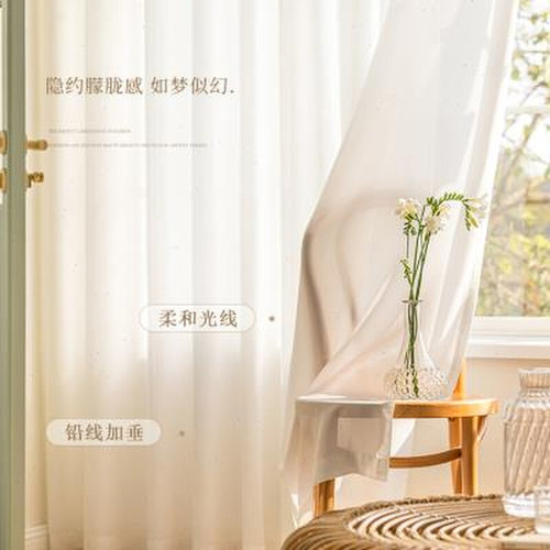 窗帘纱帘透光不透人阳台卧室飘窗免打孔防勾丝客V厅隔断梦幻白纱