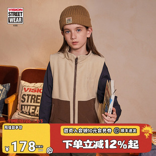 复古宽松摇粒绒拼接短款 VISION 男女儿童美式 童装 背心马甲 KIDS