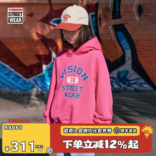 VISION童装 复古宽松撞色印花运动连帽卫衣秋冬男女儿童 美式