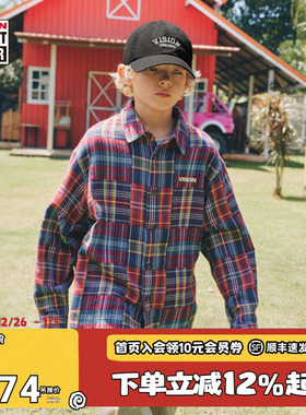 VISION童装  美式复古磨毛棉质色织格宽松长袖衬衫男女儿童26春新