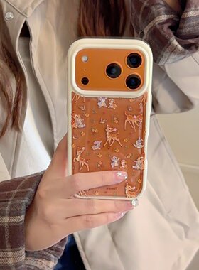 秋风碎花小鹿斑比适用于苹果17promax手机壳新款iPhone16pro防摔ip15全包透明14por卡通软壳13文艺女款不撞壳