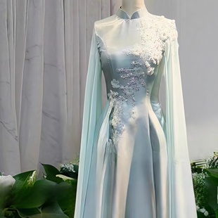 中式晚礼服女高端中国风主持人民族声乐独唱古筝琵琶舞台表演出服