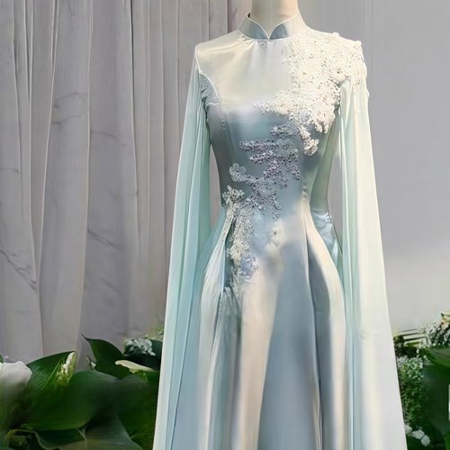 中式晚礼服女高端中国风主持人民族声乐独唱古筝琵琶舞台表演出服