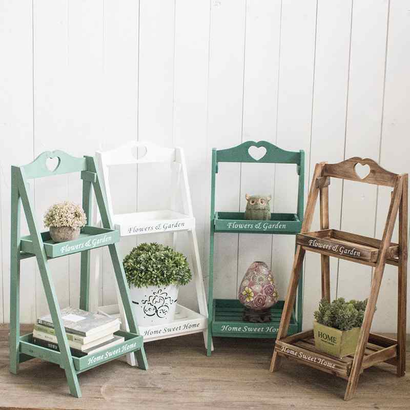 复古田园风多层实木绿萝阶梯花架阳台落地式梯形客厅多肉植物置物