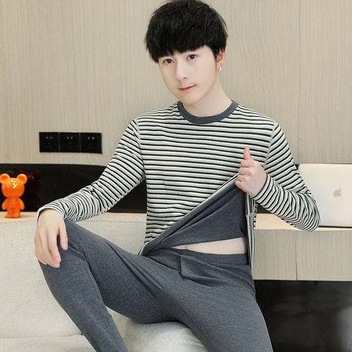 2024秋冬季青少年德绒发热衣男士秋衣卫生裤套装羊绒蚕丝线 线衣