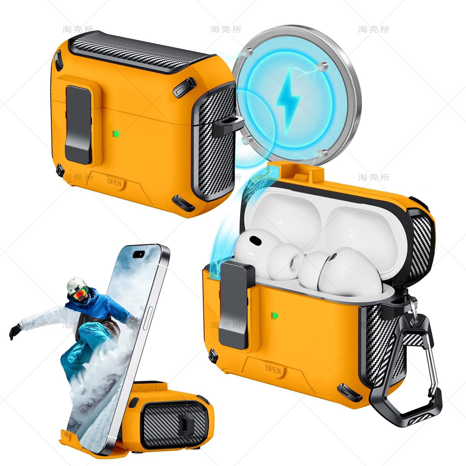 自动弹盖适用苹果耳机airpods pro3/2保护套锁扣不掉盖airpods4降噪版保护壳手机支架airpods3耳机壳磁吸防摔