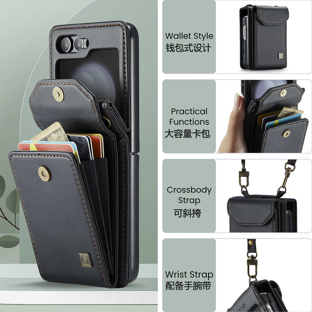带卡包零钱包适用三星Samsung Galaxy Z Flip5/6折叠手机壳可斜挎zflip5/6挂绳高级感全包防摔保护套高档皮套