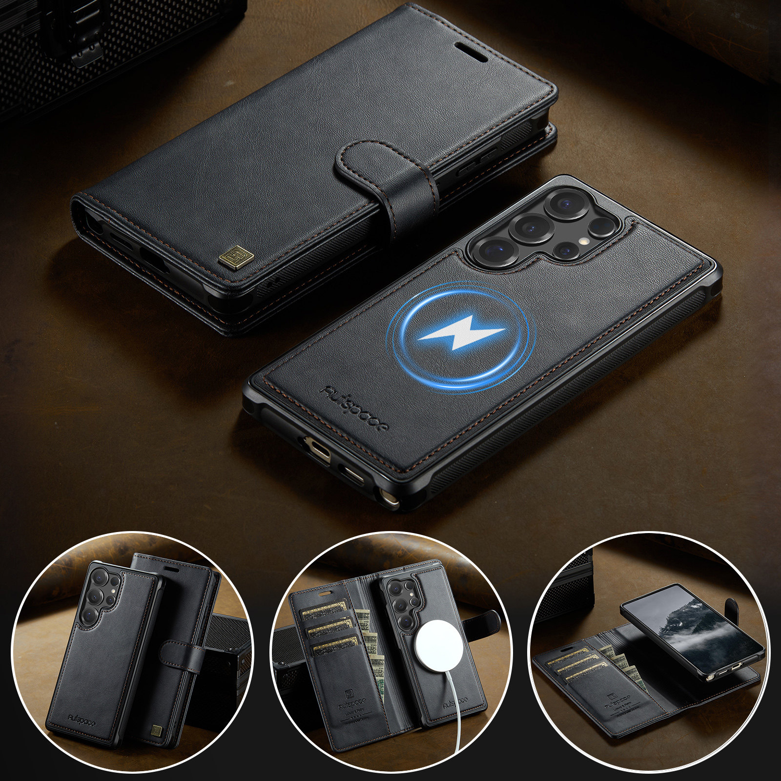 适用三星S26Ultra手机壳S26保护套magsafe磁吸二合一S25 Ultra翻盖保护壳S24plus皮套带支架可插卡新款外壳