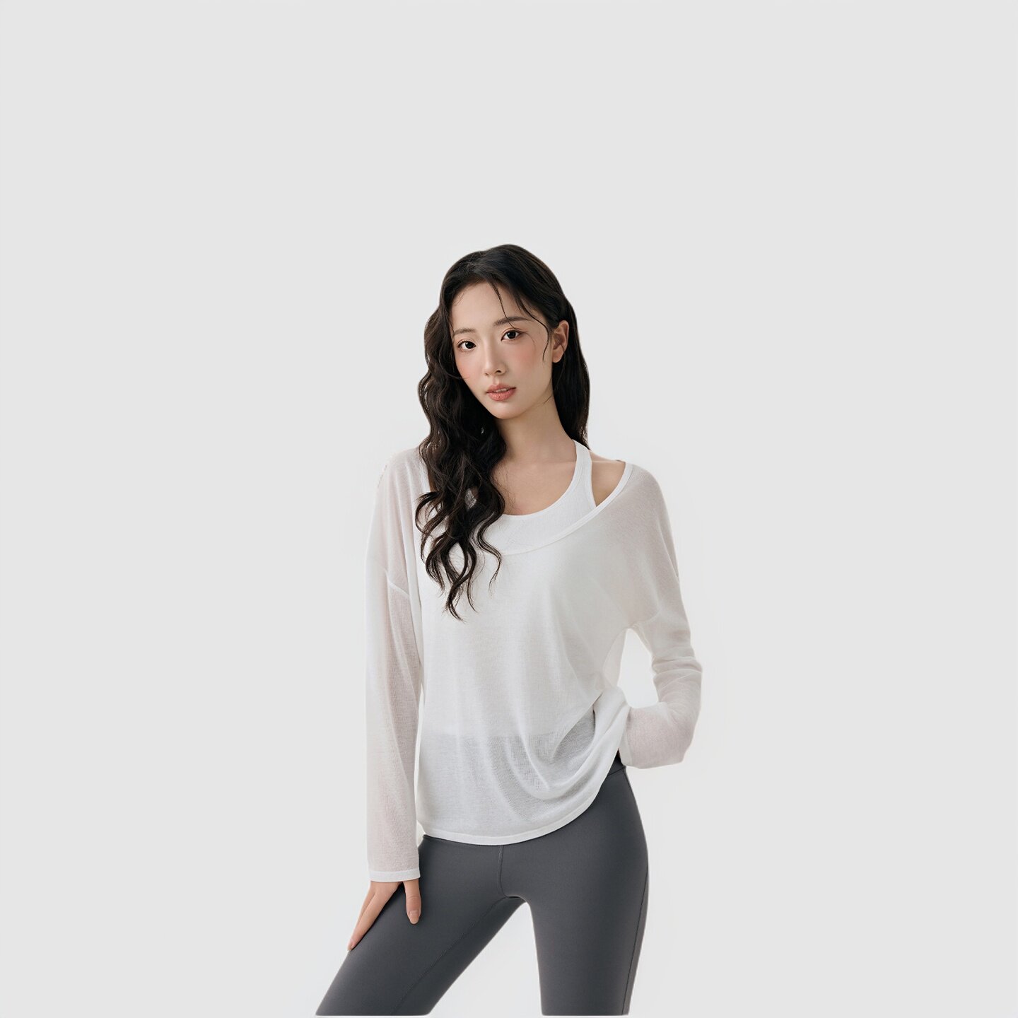瑜伽服女t恤宽松显瘦罩衫速干透气长袖训练健身服运动上衣普拉提
